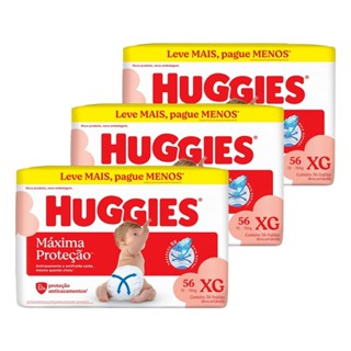 Fralda Descartável Huggies Máxima Proteção XG - 3 Pacotes com 56 Fraldas - Total de 168 Tiras em Oferta na Shopee