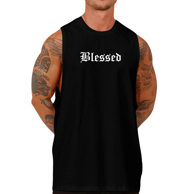 Camiseta Regata Masculina Blessed Ger Verão Algodão Cavada Academia Street