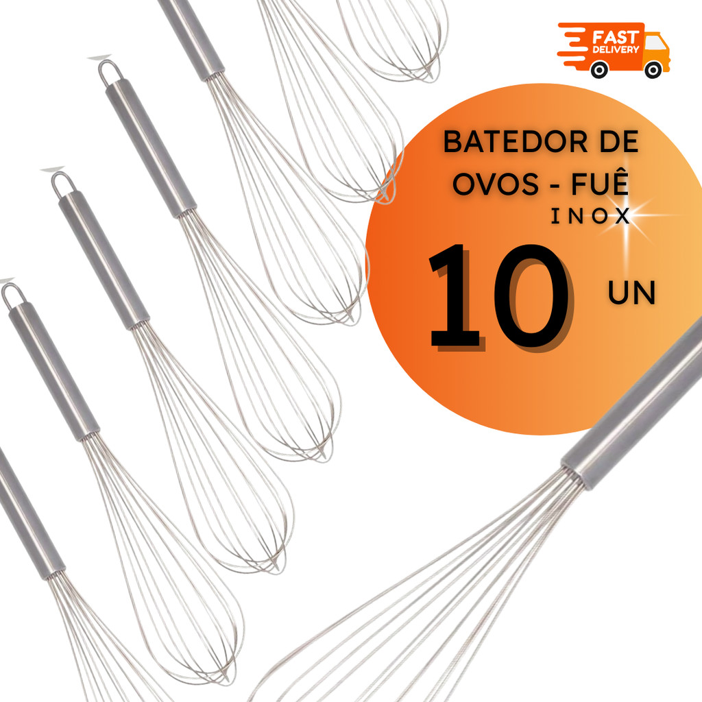 Batedor de Ovos Fuê Fouet Massas Inox Chocolate Clara Bolo Ovo - 3, 5 ou 10 unidades