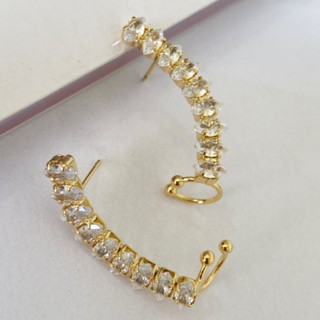 Brinco Ear Cuff Cravejado com Zircônias Banhado a Ouro 18k Luxo Elegante em Oferta na Shopee