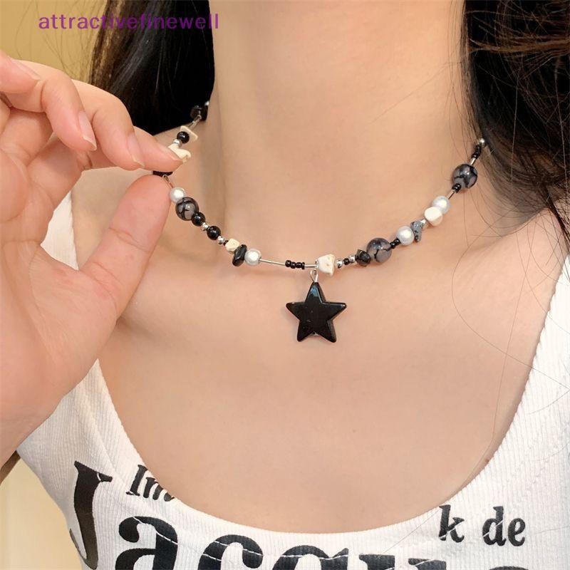 AWBR Vintage Goth Legal Estrela Pingente Frisado Corrente Colar Para Mulheres Dopamina Preta Kpop Y2K Jóias Acessório