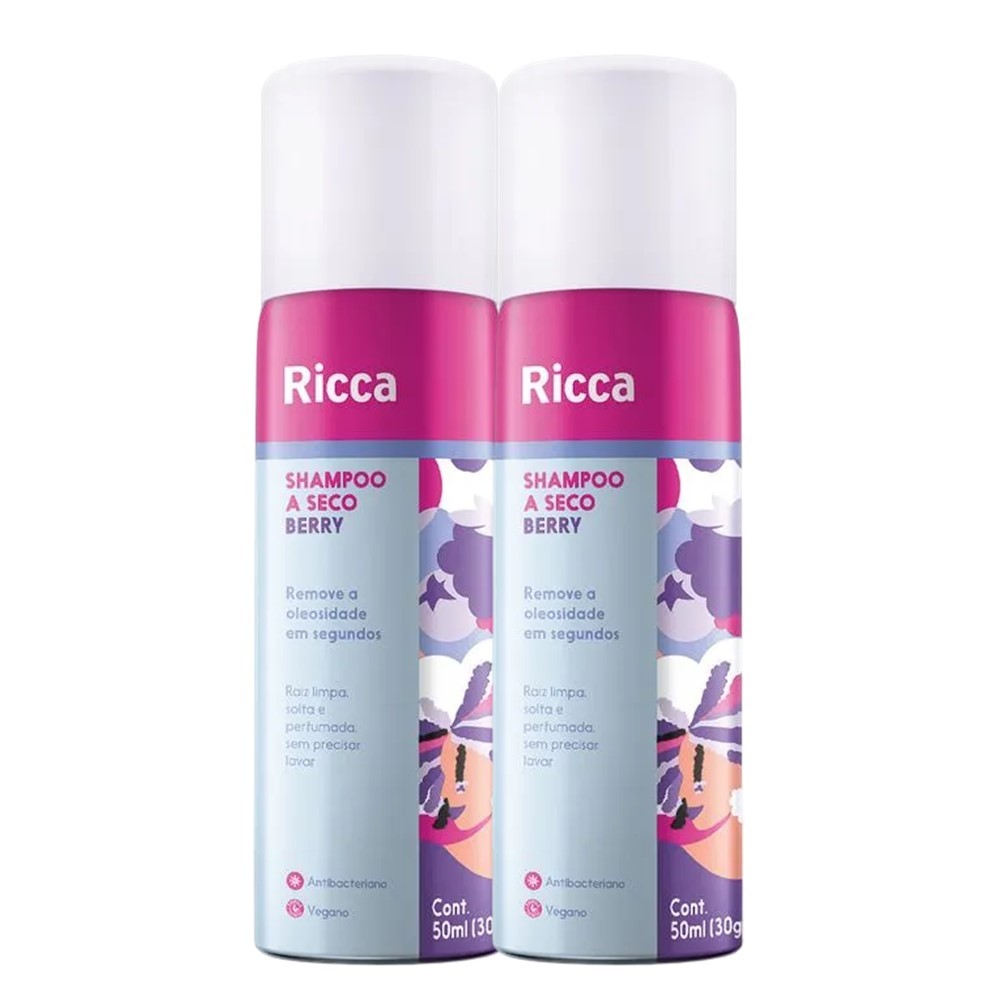 Kit 2 Shampoo a Seco Ricca de Bolso Remove Oleosidade Berry 50ml