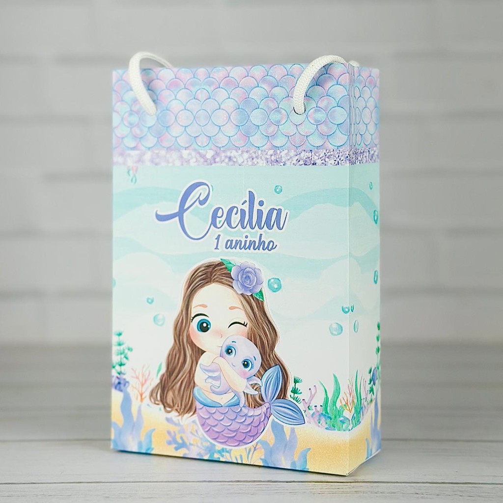 Sacolinha Sereia Fundo Mar | Personalizada Com Nome | Festa Aniversário Lembrancinhas Personalizados Sacola de Doces