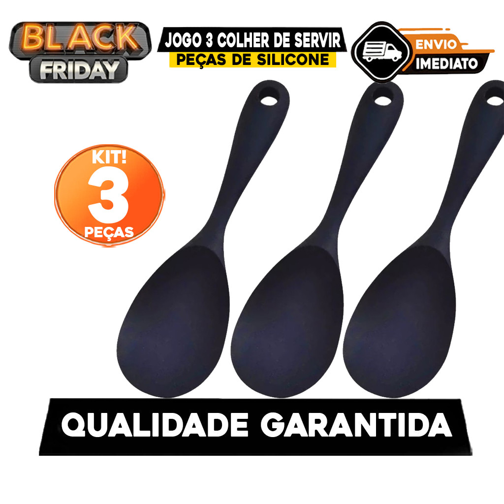 Jogo 3 Colher de Servir Silicone Arroz Utensílio Antiaderente Multiuso Preparar Não Risca Panela