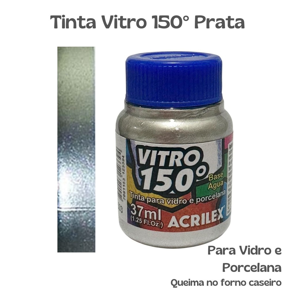 Tinta Prata / Prateada Vitro 150º - 37ml Acrilex Vidro Porcelana