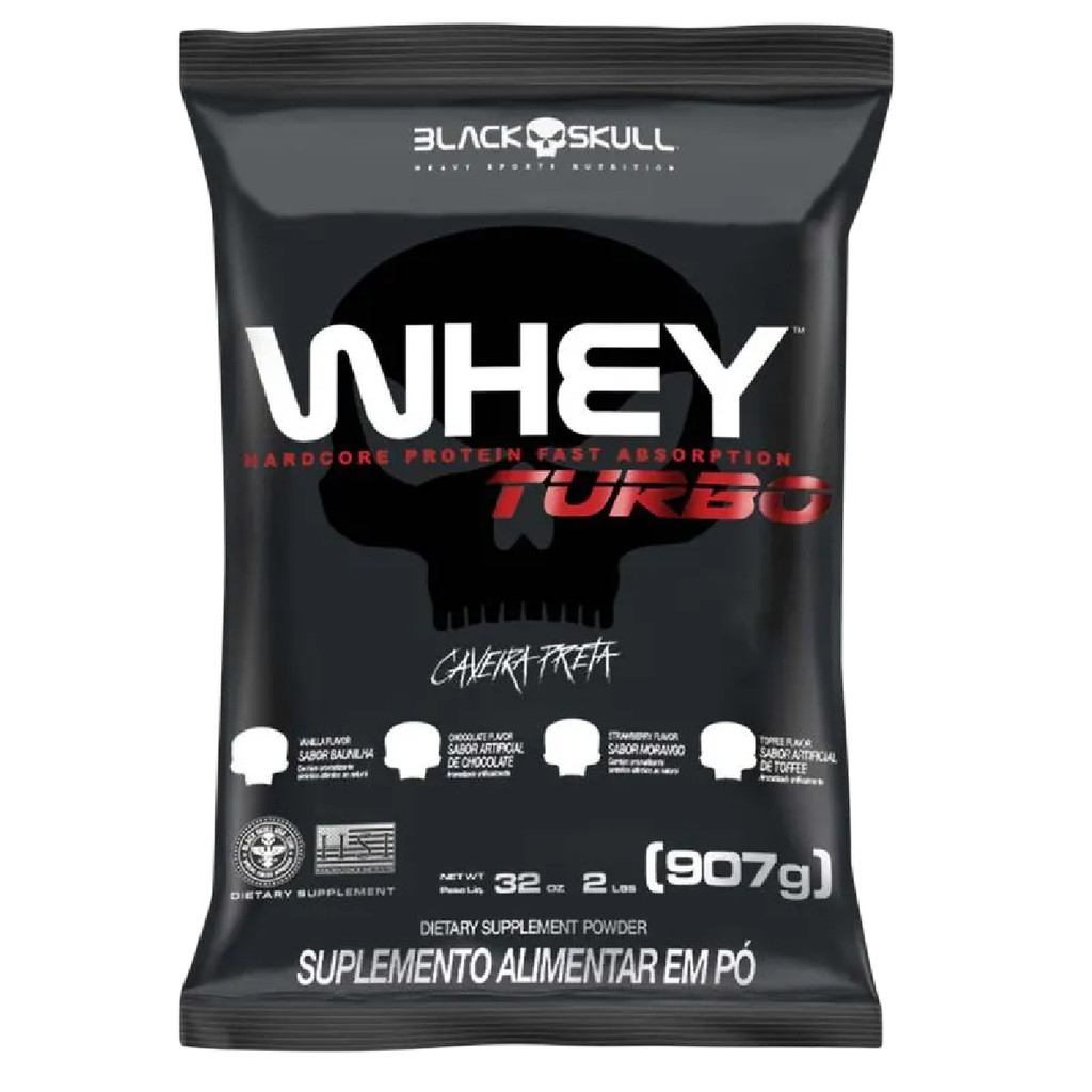 Whey Protein Concentrado - Whey Turbo Refil Baunilha 907g - Black Skull em Oferta na Shopee