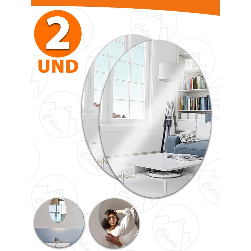 Kit 2x/1x Espelho Placa 50x35 Adesivo Acrílico Oval Decorativo Quarto Sala Banheiro Nano Shop