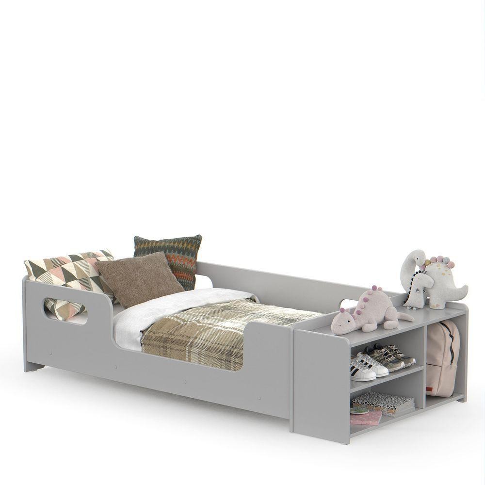 Detalhes do Cama Infantil Aconchego Com Grades E Sapateira Cinza