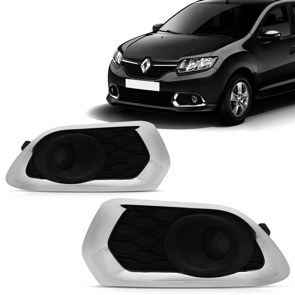 Grade Moldura Farol Milha Sandero 2014 2015 2016 2017 2018  Sem Furo Aro Cromado em Oferta na Shopee