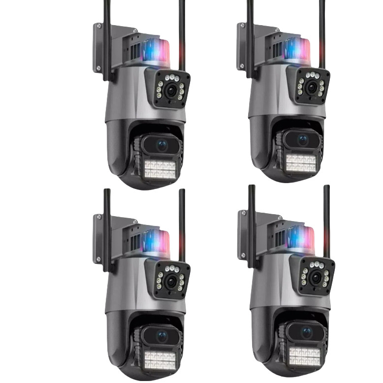 KIT4 Câmera De Segurança Externa Lente IC DuplaComSireneWifi 6mp Full Hd 4K 360graus  Visão Noturna
