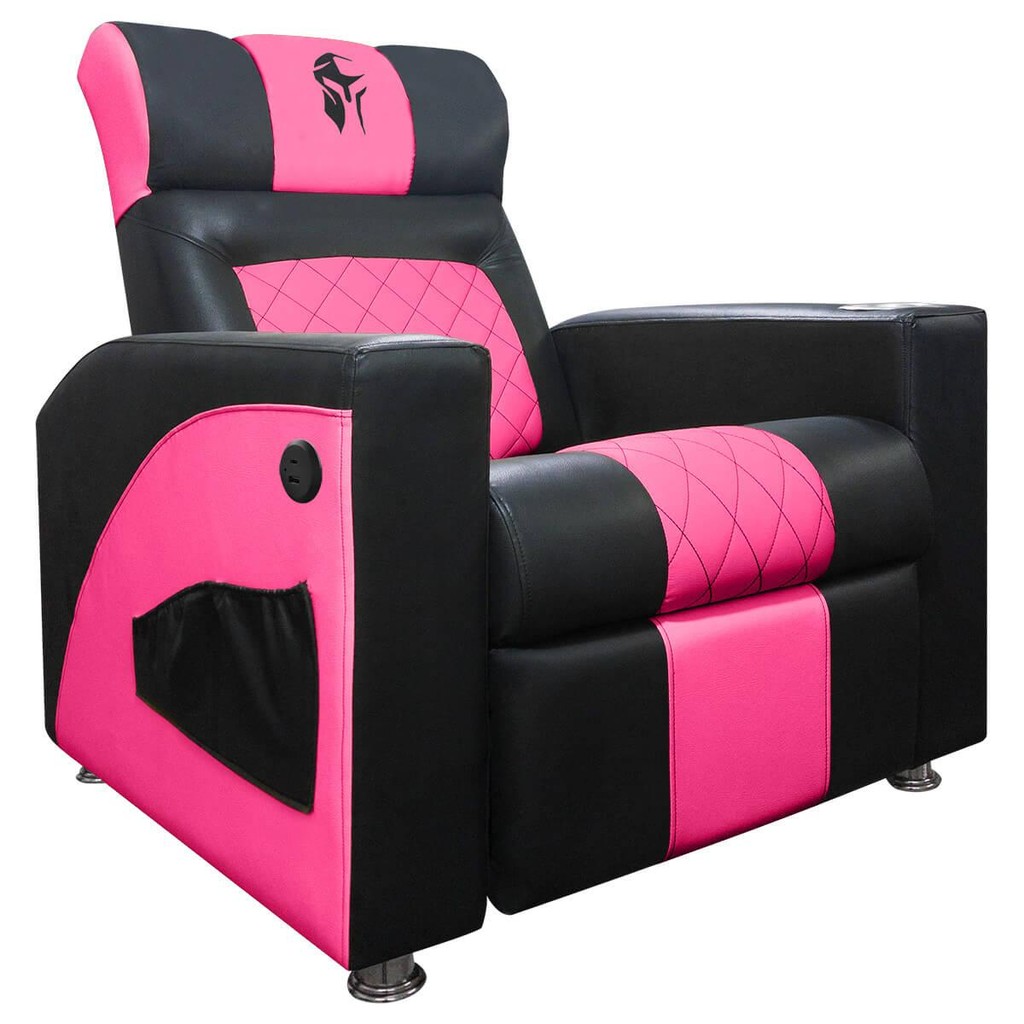 Cadeira Gamer Sparta com Encosto Reclinável e Carregador USB Corino Preto/Rosa