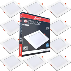 10 Painel Led Pop Quadrado de Embutir 6500W 18W Casa Teto Avant