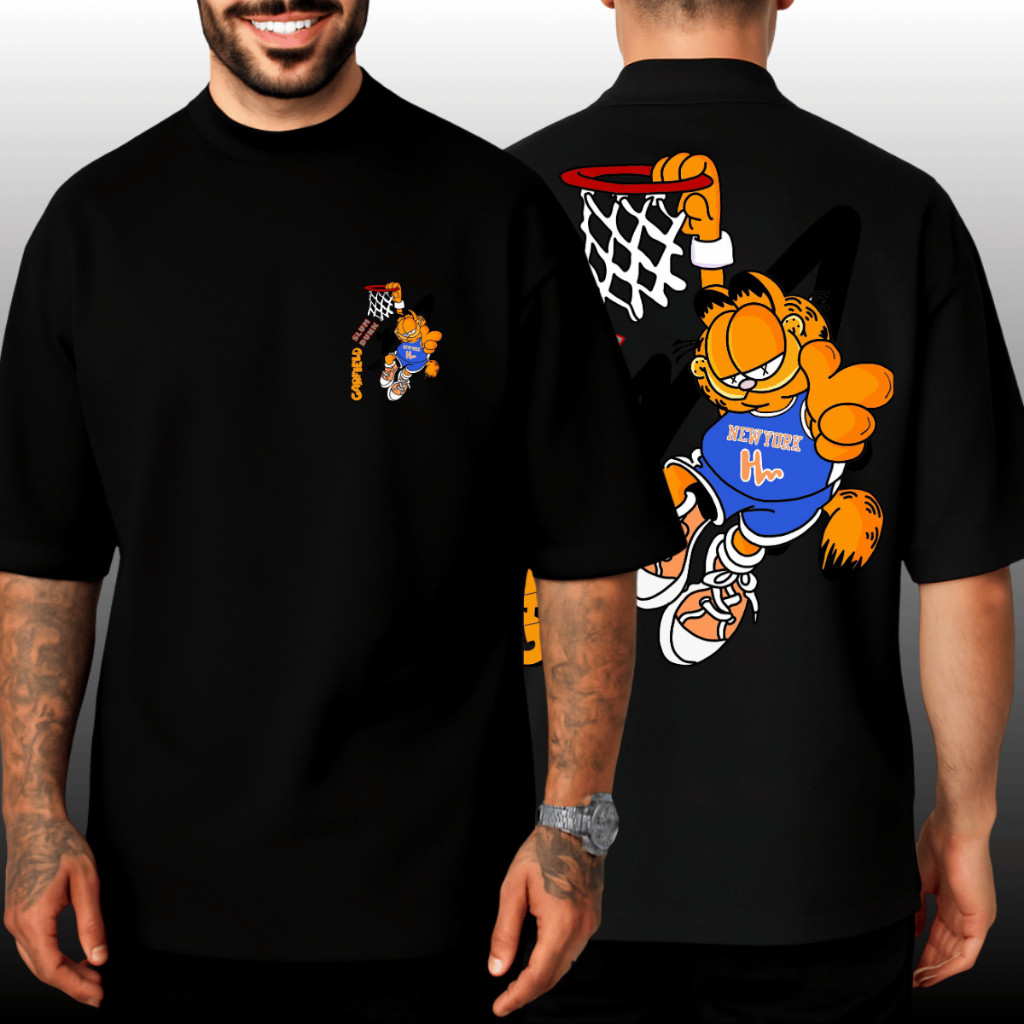 Camiseta Oversized Masculina 30.1 Algodão Long Line Estampa Garfield Streetwear
