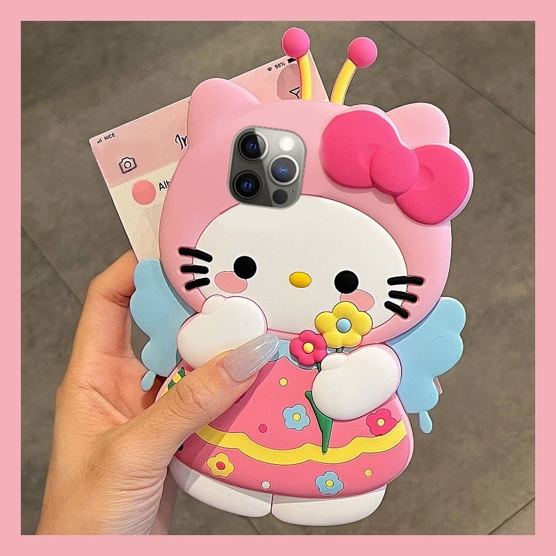 Capa De Abelha Rosa Estereoscópica Hello Kitty Para Samsung Galaxy A14 A15 A16 A56 A26 A36 A06 A55 A35 A25 A05 A05S A52 
