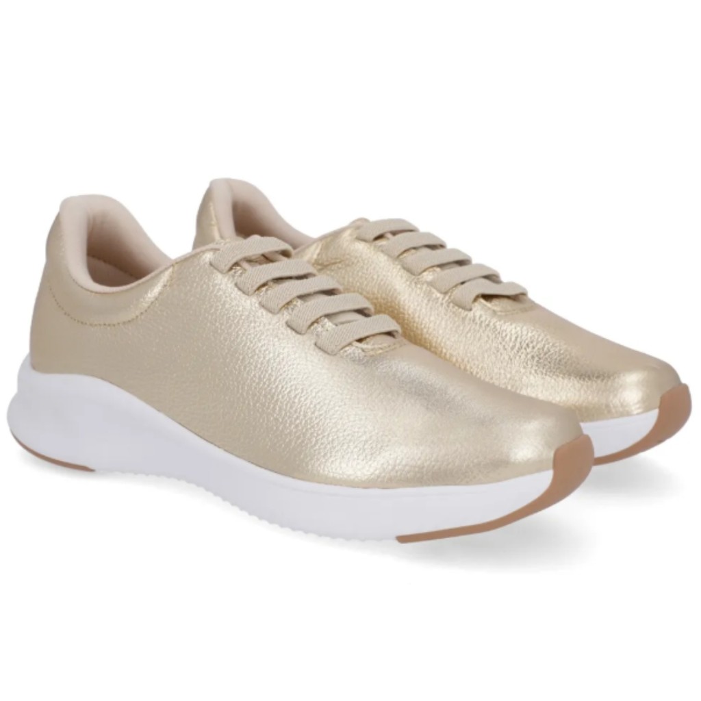 Tênis Feminino Dourado Couro Com Elástico Confortável Casual Usaflex AF3224003 em Oferta na Shopee