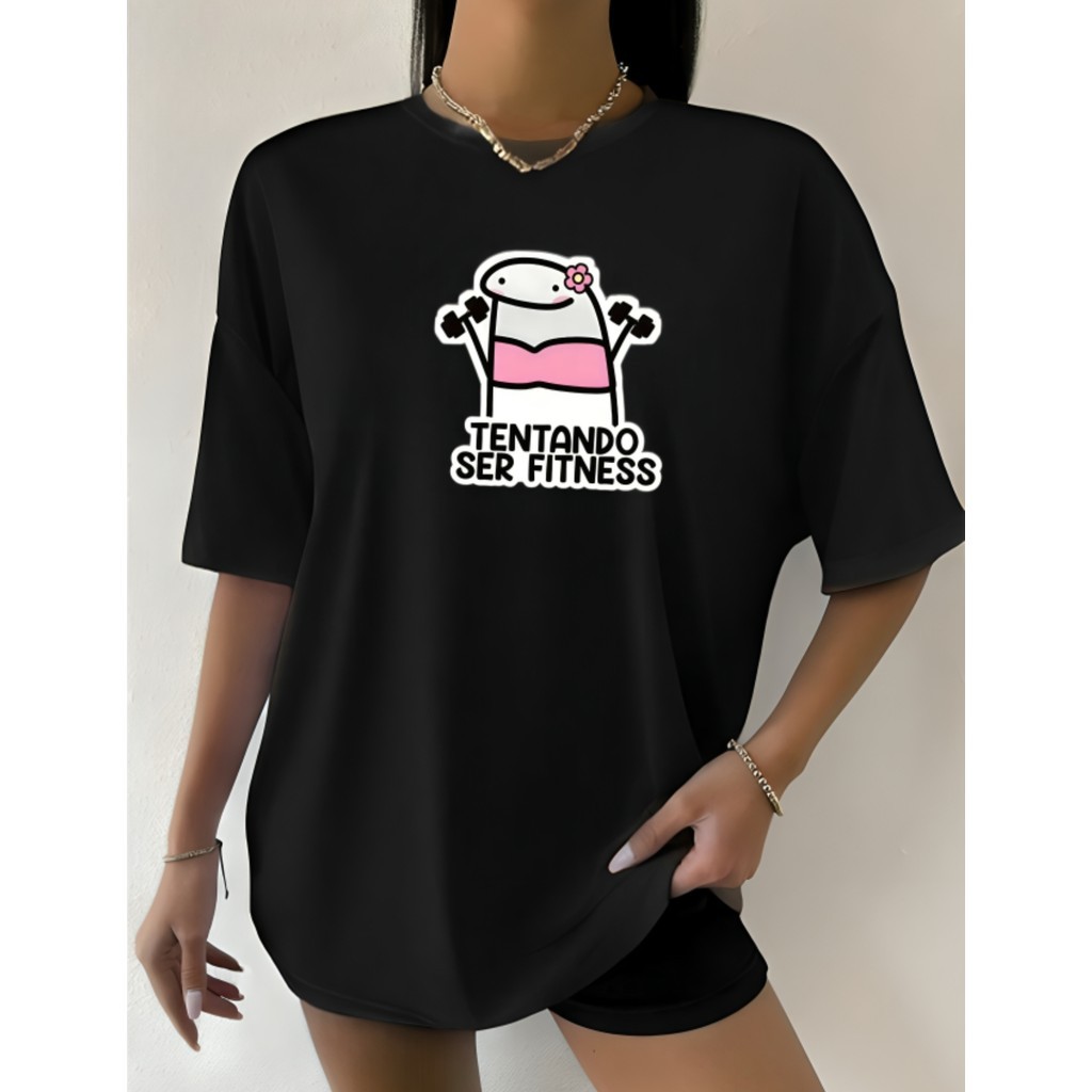 Camiseta Feminina Academia Tentando ser Fitness Streetwear Estampada Tshirt Algodão Camisa Blogueira Promoção! Trevix!