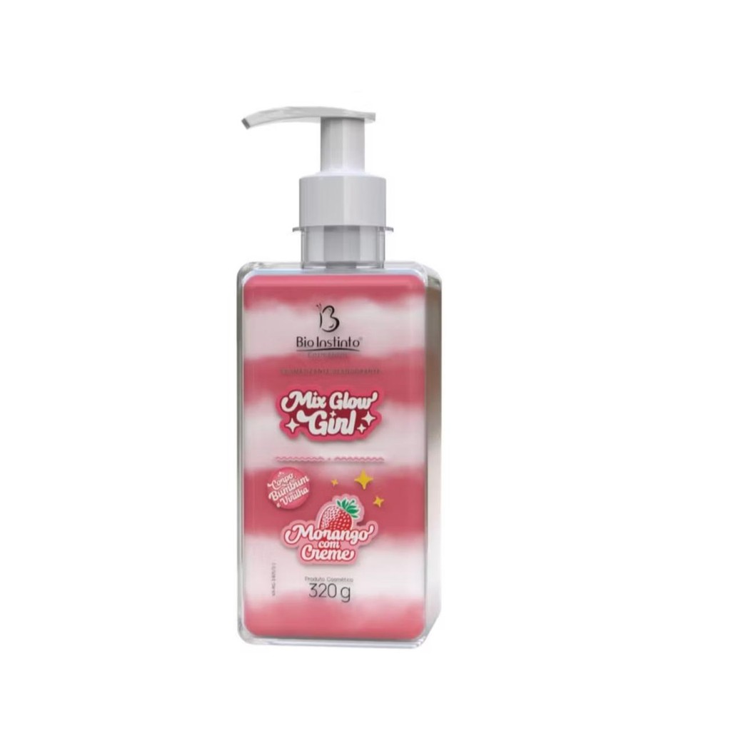 Hidratante 320g Corpo e Virilha Beijável Mix Glow Girl Morango c/ Creme - Bio Instinto