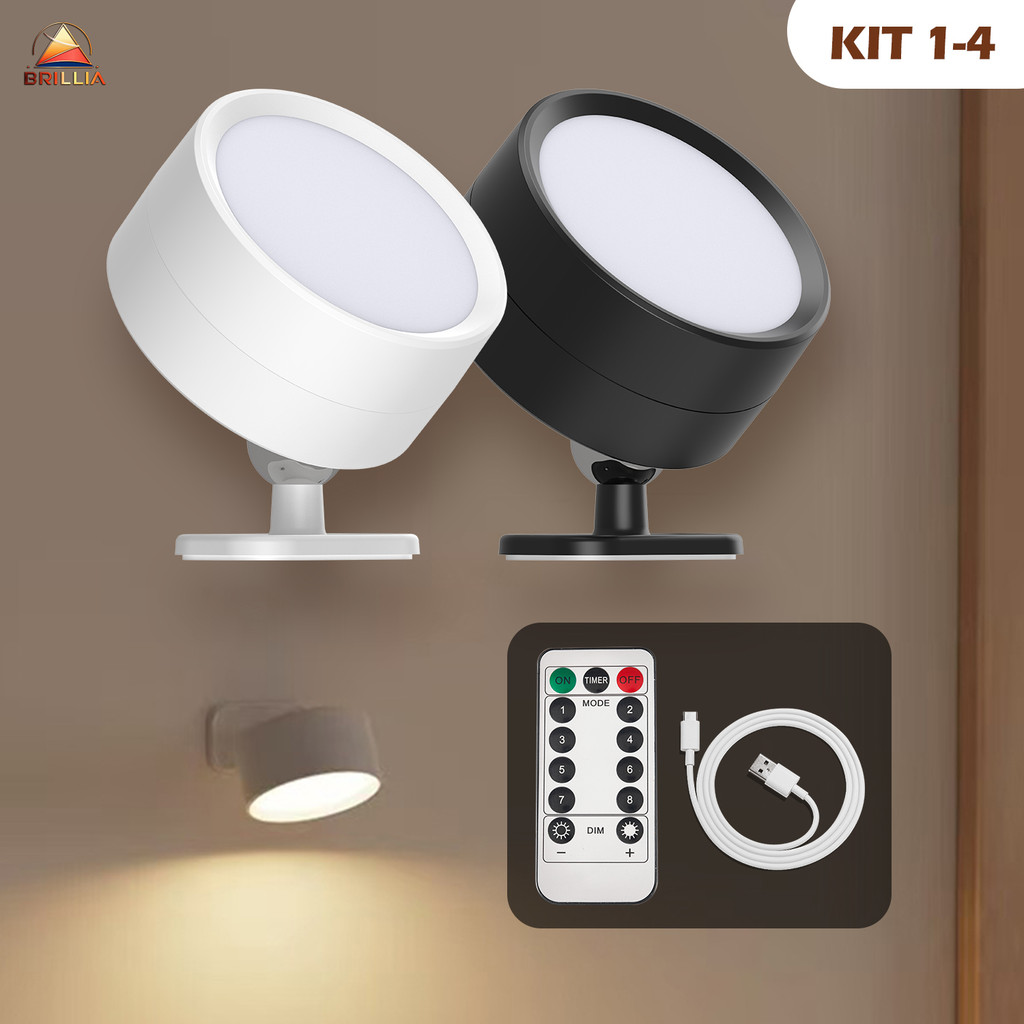 Kit 1~4 Luminárias de Parede LED com 3 Tons de Luz Toque Recarregável USB 360 ° Rotativo Arandela 