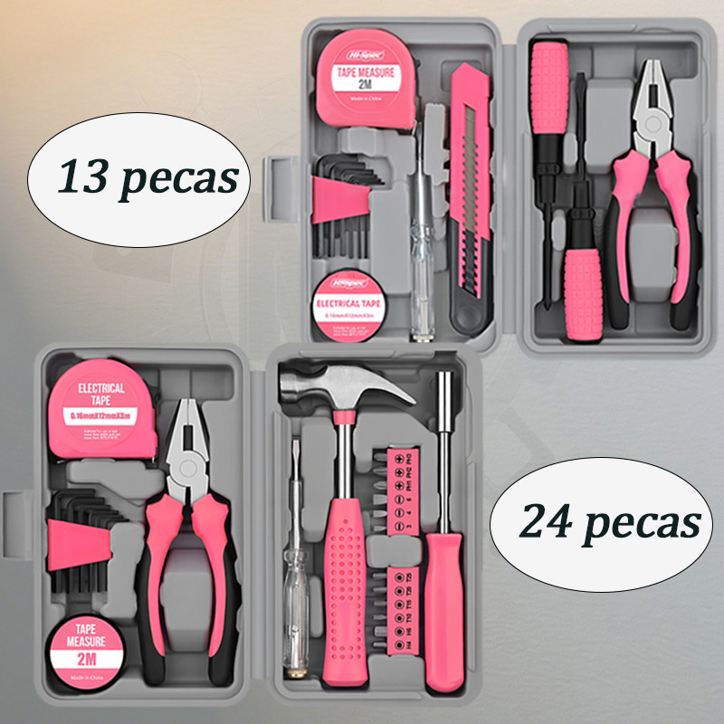 Kit de Ferramentas Rosa ✨ (13pcs & 24pcs) - Perfeito para Reparos Domésticos e DIY em Oferta na Shopee