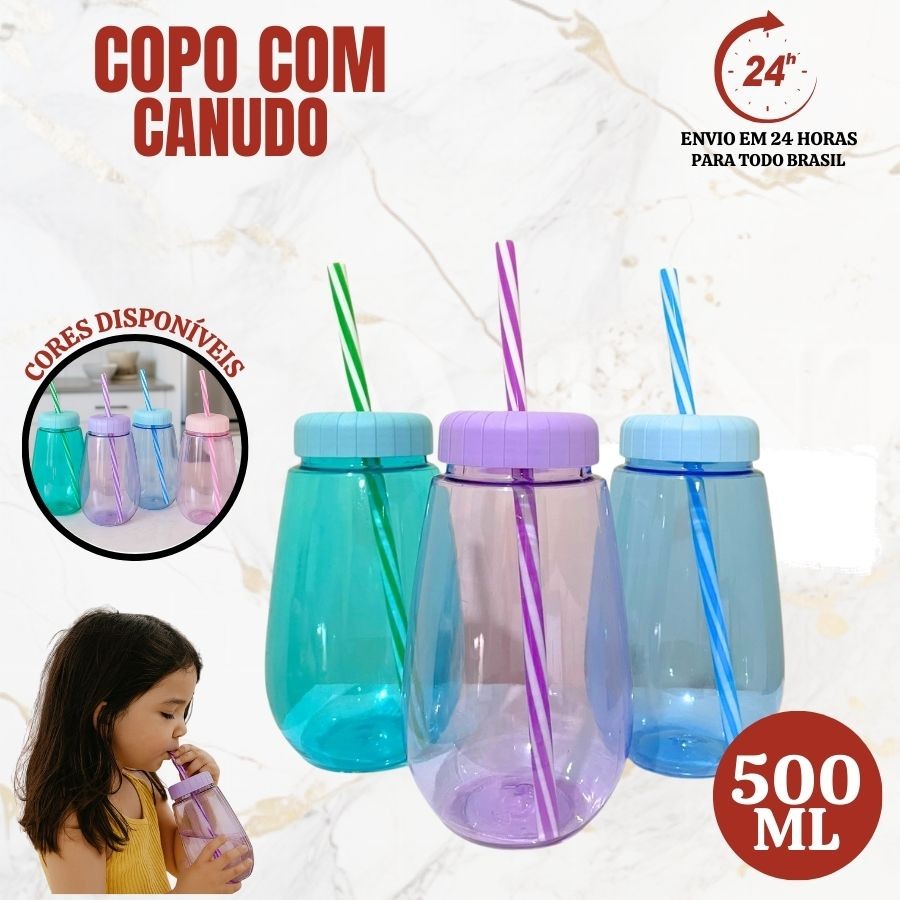Copo Twister Cristal Adesivo Transparente Com Tampa E Canudo 500ML