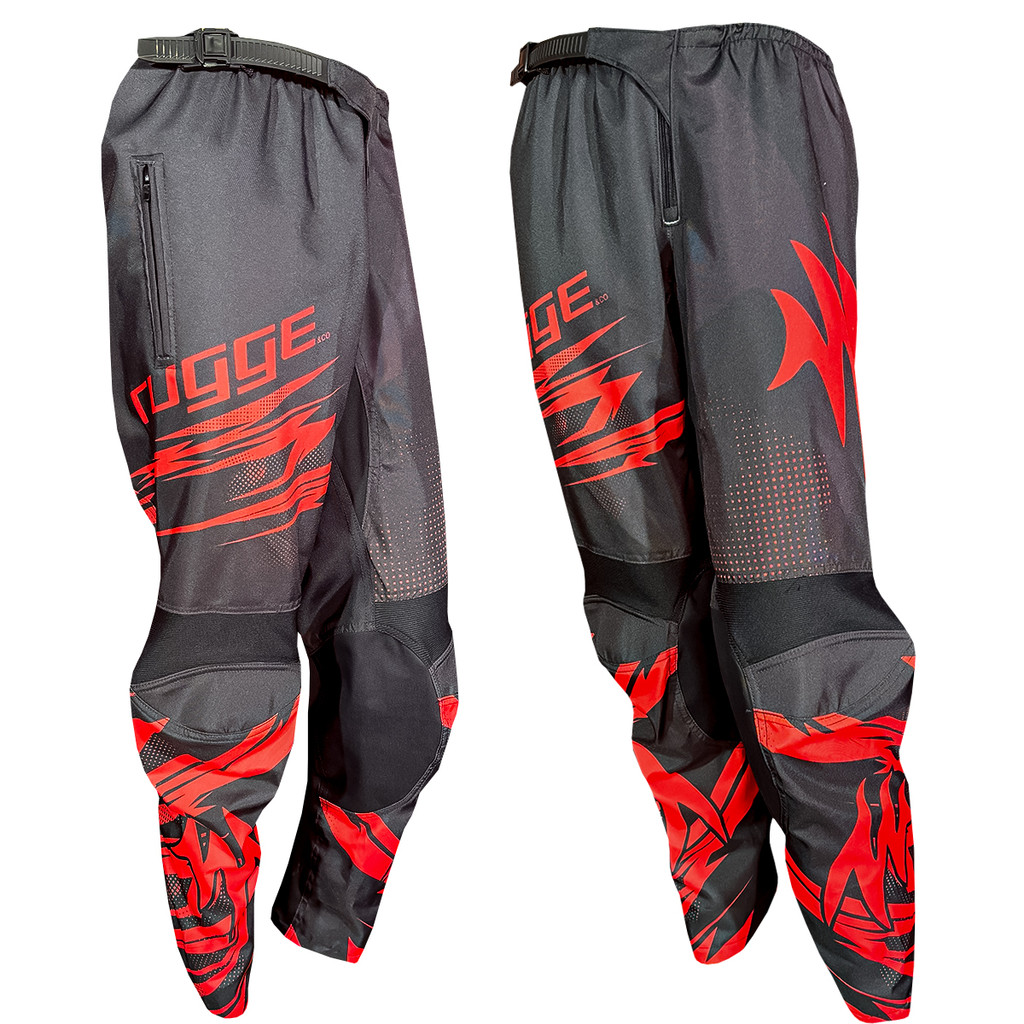 CALÇA MOTOCROSS TRILHA ENDURO VELOCROSS C/BOLSO PRETO VERMELHO RUGGE ULTRA RESISTENTE