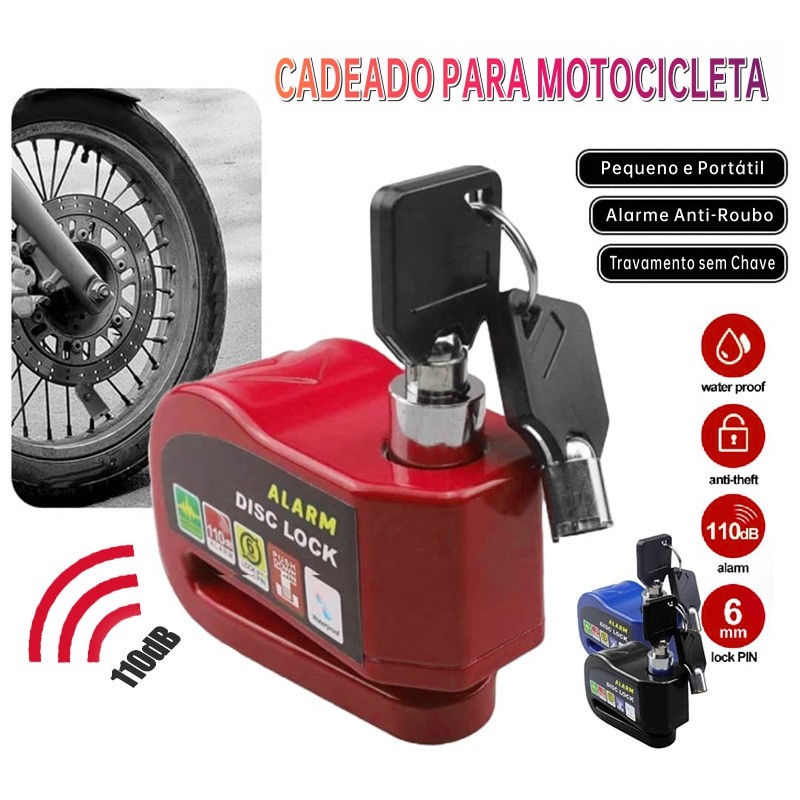 Trava de Disco com Alarme 110dB - Anti-Furto para Moto, Bike e Veículos