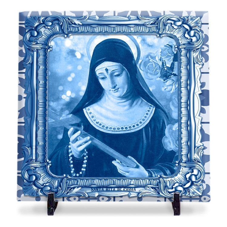 Azulejo Com Imagem De Santo Santa Rita De Cassia Com Suporte