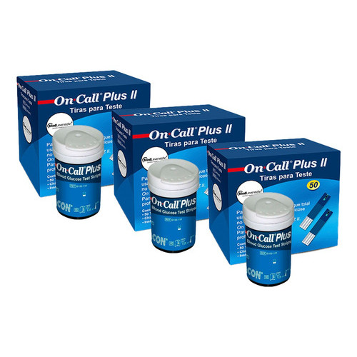 150 Tiras Fita Glicemia Para Medir Glicose On Call Plus Ii Cor Azul