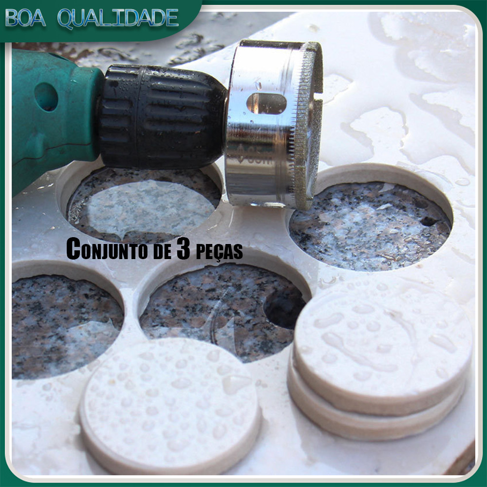 Buraco de vidro viu broca telha buraco viu mármore buraco viu 50/60/100mm conjunto de 3 peças