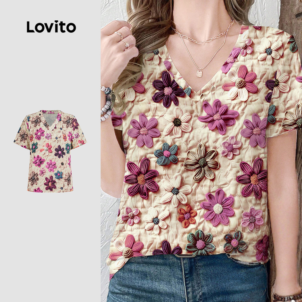 (NEW) Lovito Blusa Casual Primavera/verão para Mulheres L154ED1124 em Oferta na Shopee