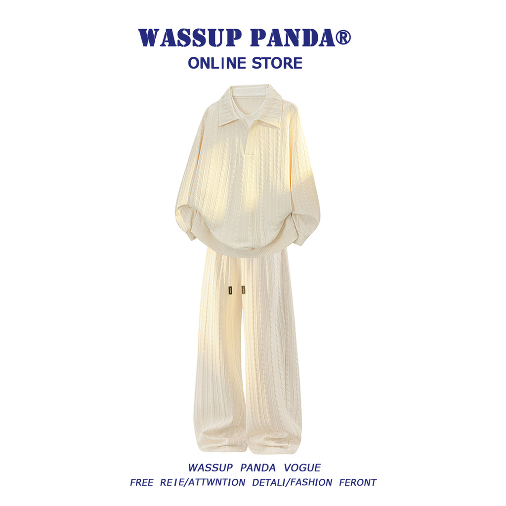 WASSUP PANDA Americano Casual Terno Esportivo Masculino Primavera Outono Jacquard POLO Camisa Moletom Calças Terno de Du