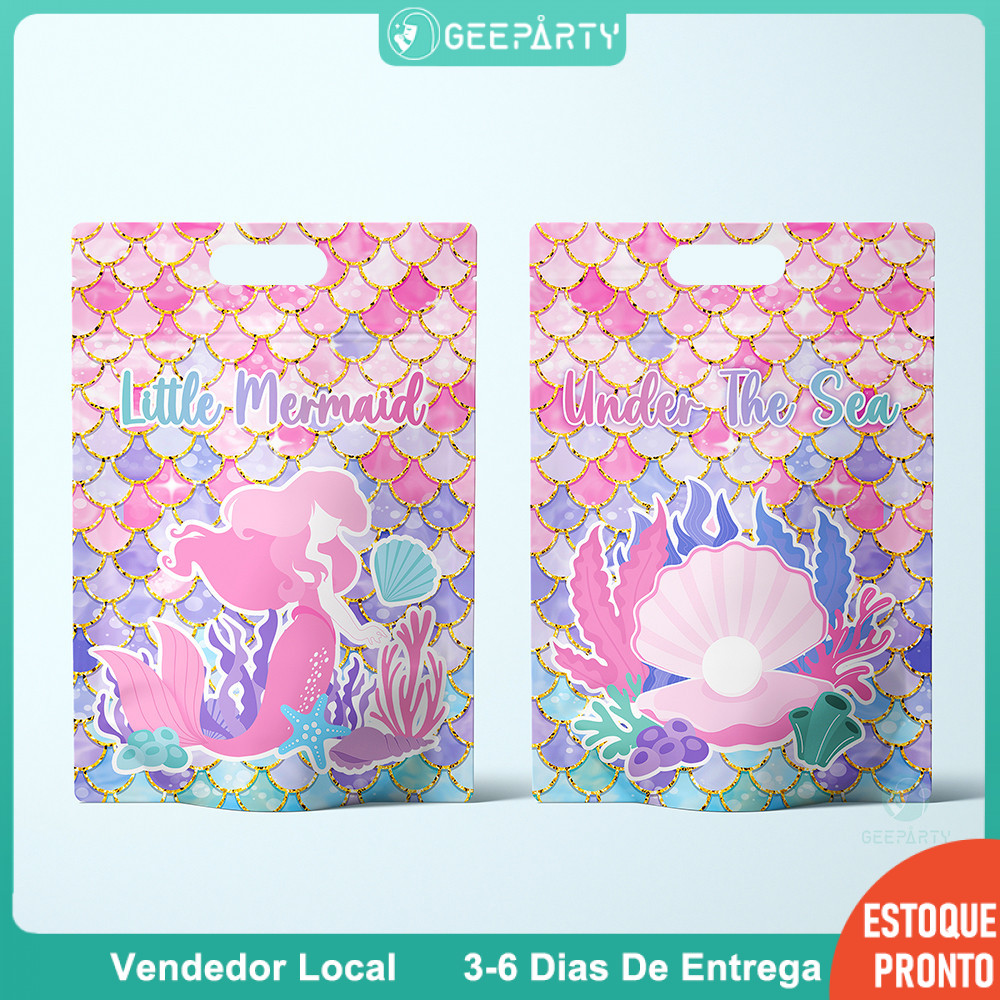 GeeParty 10/20 Unidades - Saco Doces Tema Sereia com Zíper Vedante para Casamento/Festa Aniversário em Oferta na Shopee