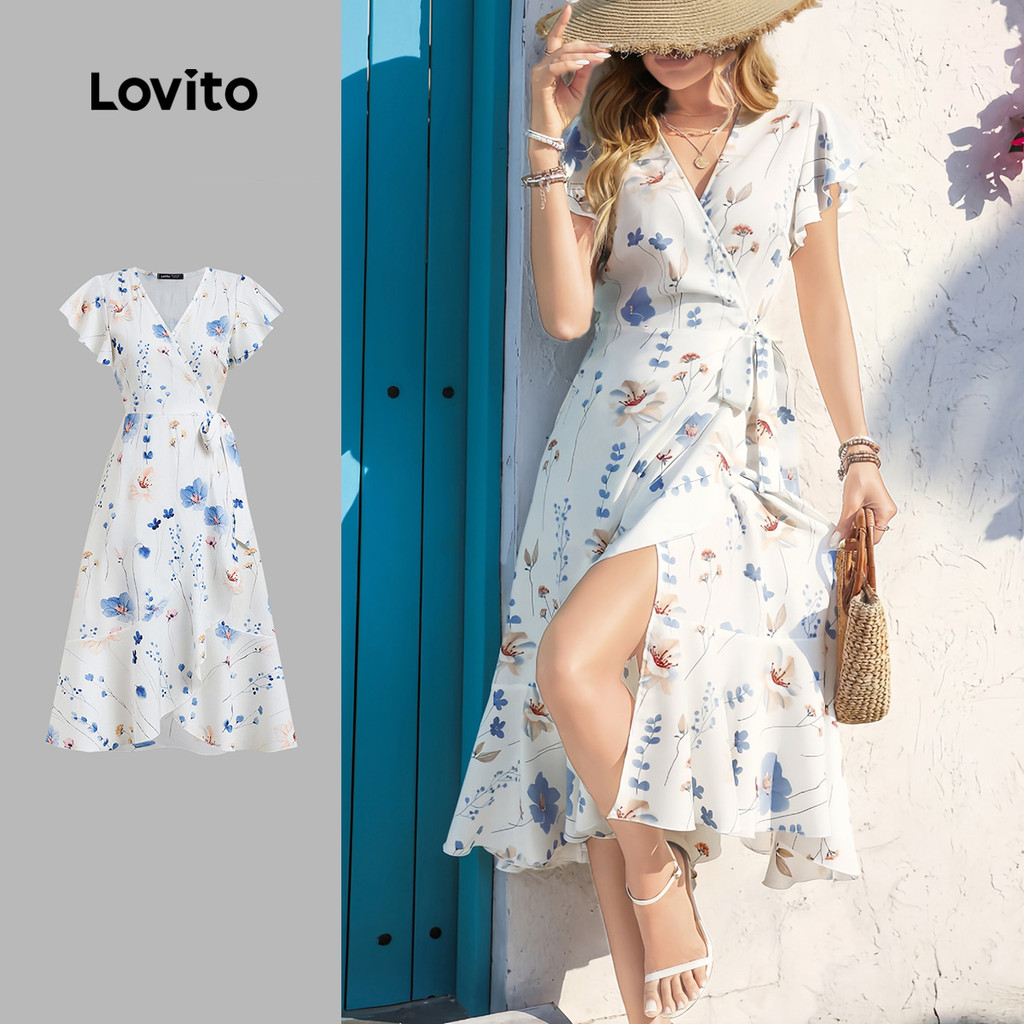 (NEW) Lovito Vestido Casual de Renda com Amarração para Primavera/verão para mulheres L155AD059 em Oferta na Shopee