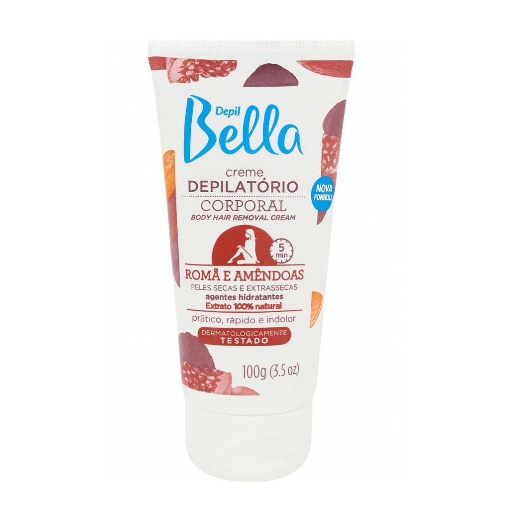 Creme Depilatório Corporal Romã E Amêndoas Depil Bella 100 G- Rápida E Indolor, Prático E Eficiente