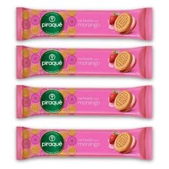 Kit 4un Biscoito 76G Recheio Morango Piraquê Pacote