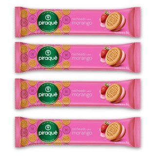 Kit 4un Biscoito 76G Recheio Morango Piraquê Pacote em Oferta na Shopee