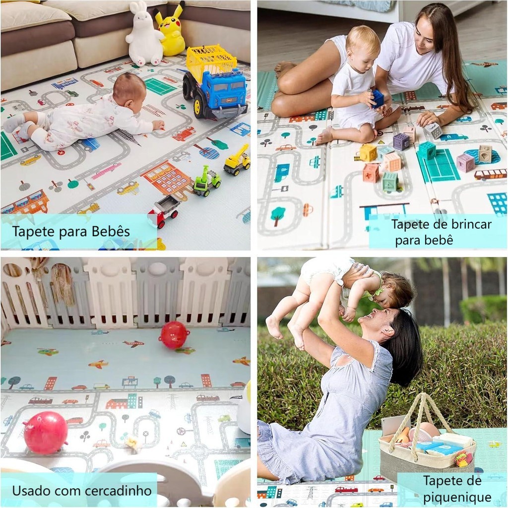 Tapete De Atividade Bebe Saquinho de Viagem Tatame Infantil 180x150cm Bebê Dupla Face Emborrachado
