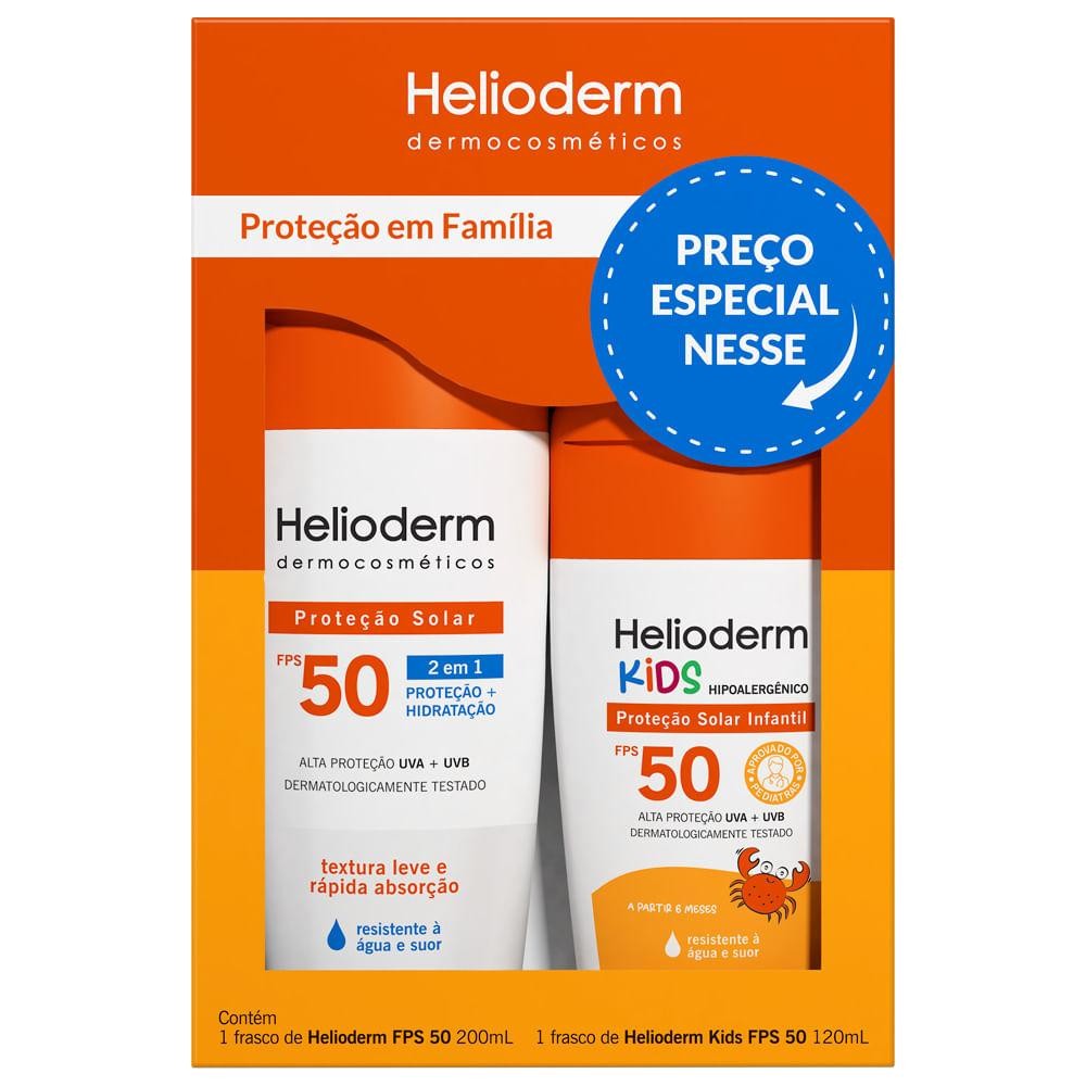 Protetor Solar Helioderm Fps50 200Ml + Kids Fps50 120Ml em Oferta na Shopee