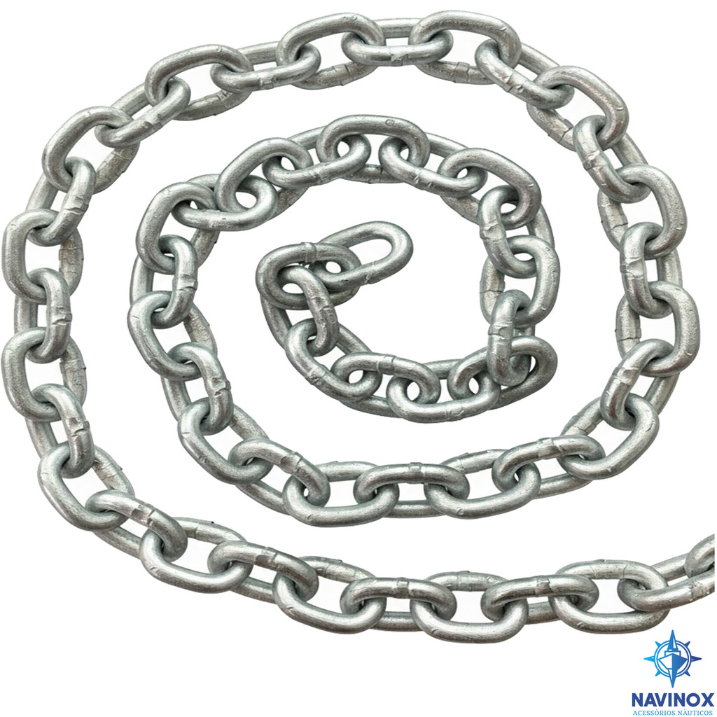 Kit 10MT Corrente Calibrada Aço Galvanizado a Fogo 6mm Din 766 Lancha Barco Veleiro Guincho Elétrico Elevação Carga
