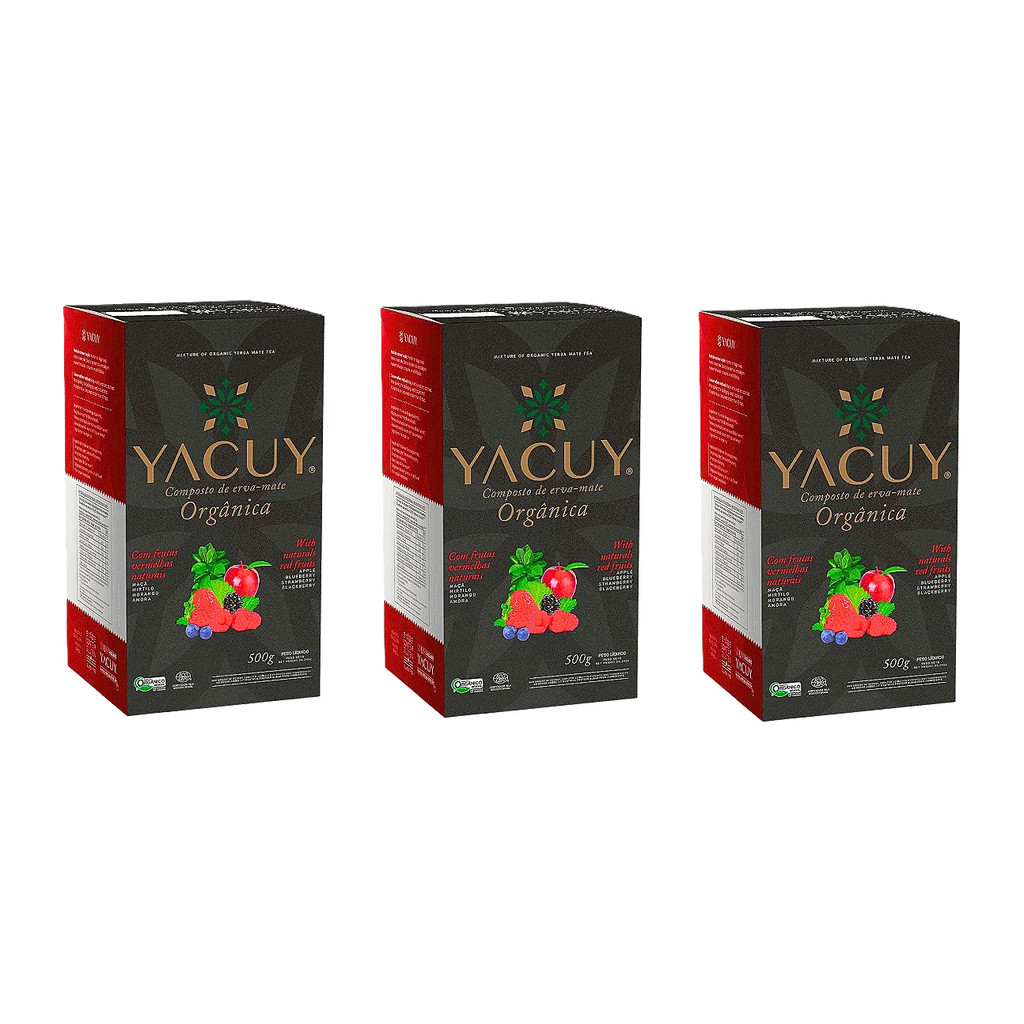 Kit 3 Erva Mate Orgânica Frutas Vermelhas Yacuy 500g