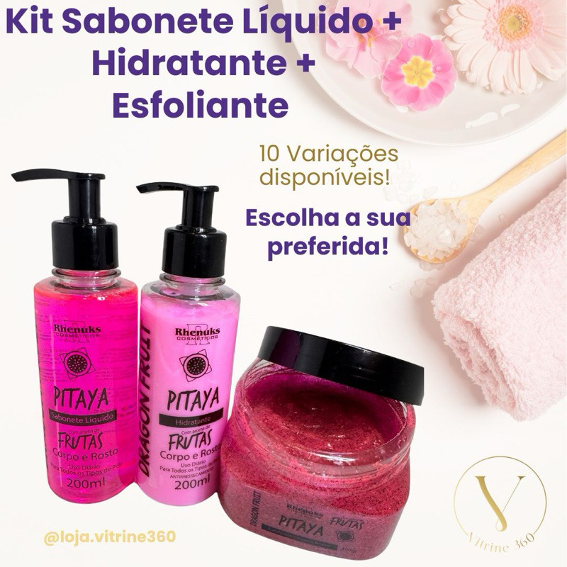 Kit Sabonete + Hidratante + Esfoliante Rhenuks 200ml Corpo e Rosto 10 fragrâncias