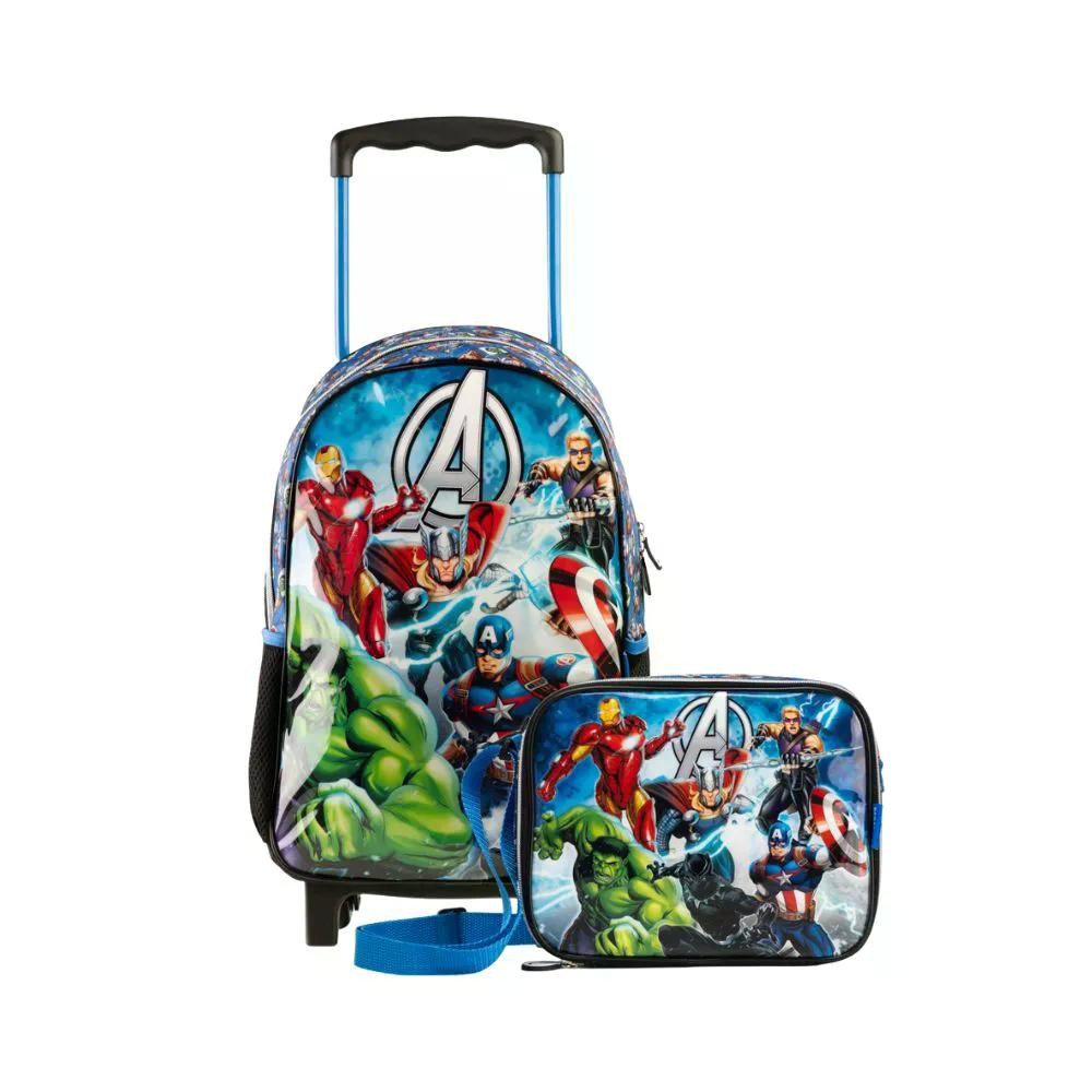 Kit Mochila de Rodinha e Lancheira Térmica  Infantil Masculina Vingadores Azul em Oferta na Shopee