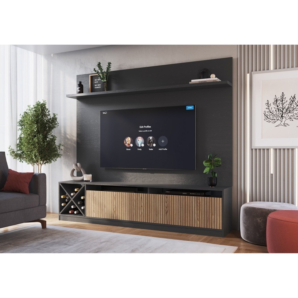Rack com Impressão Ripado Painel para TV até 50 Polegadas 2 Portas Adega Roma  Grafite/Brise em Oferta na Shopee