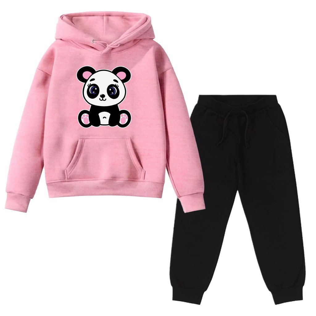 Kit Conjunto Moletom Infantil Blusa Canguru Capuz Gola Careca Panda fofo Menina Qualidade Premium