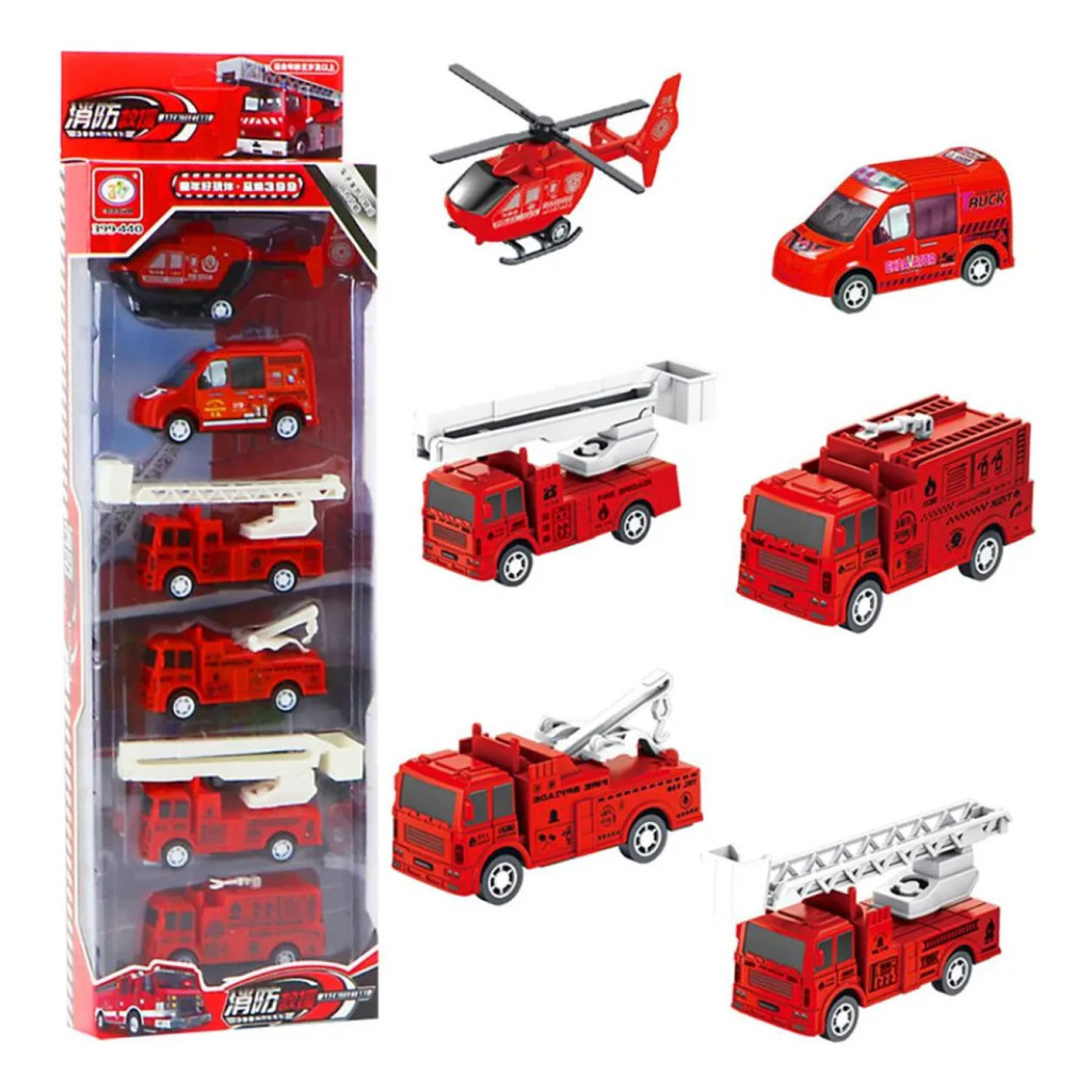Super Carros e Carrinhos De Bombeiro Friccao Miniatura Brinquedo 6 Pecas infantil