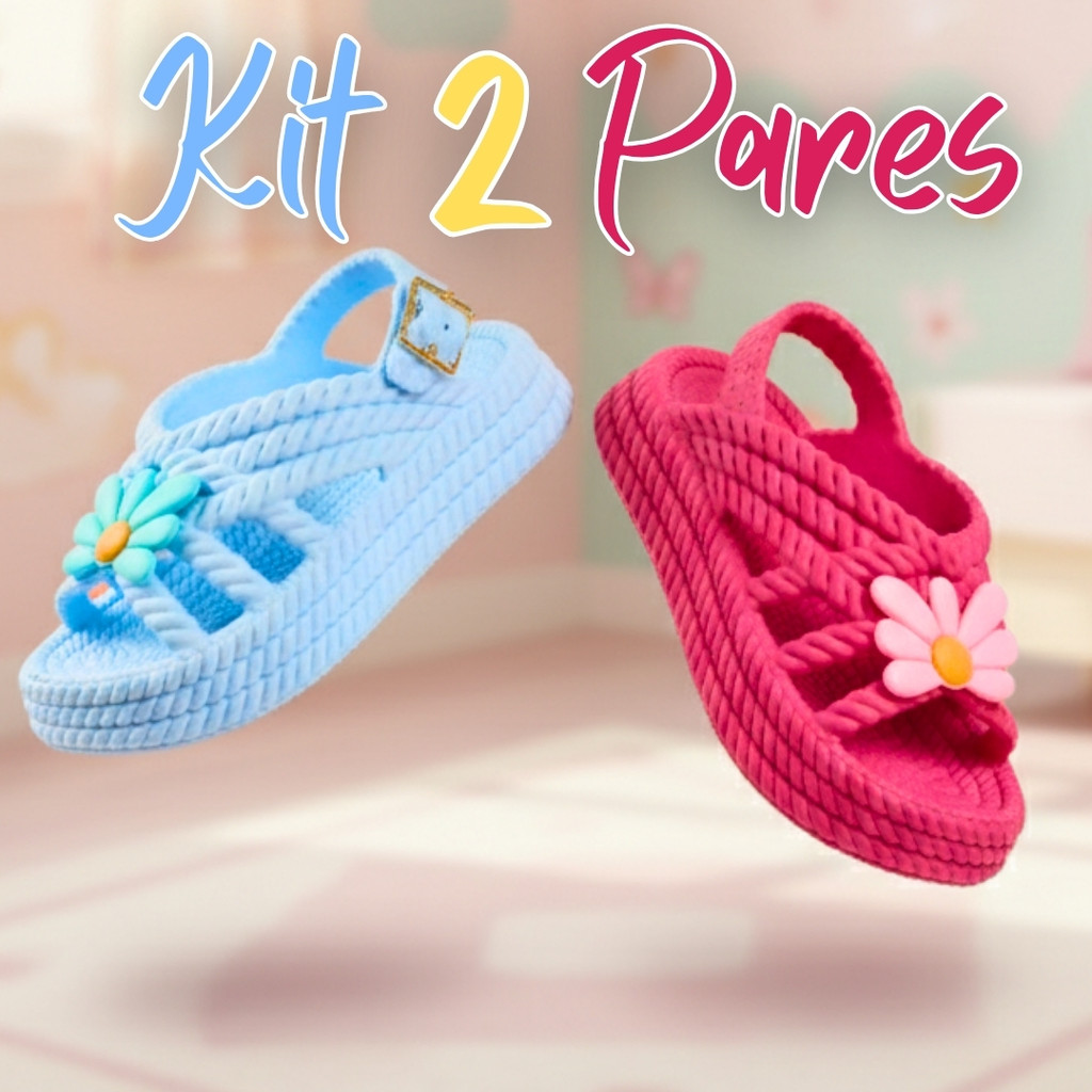 Kit 2 Pares Sandália Menina Infantil Margarida Macia e Juvenil Baby Trança em Oferta na Shopee