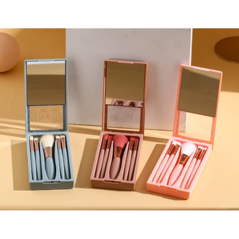Kit 5 Peças De Pincéis De Maquiagem com Estojo Para Viagem