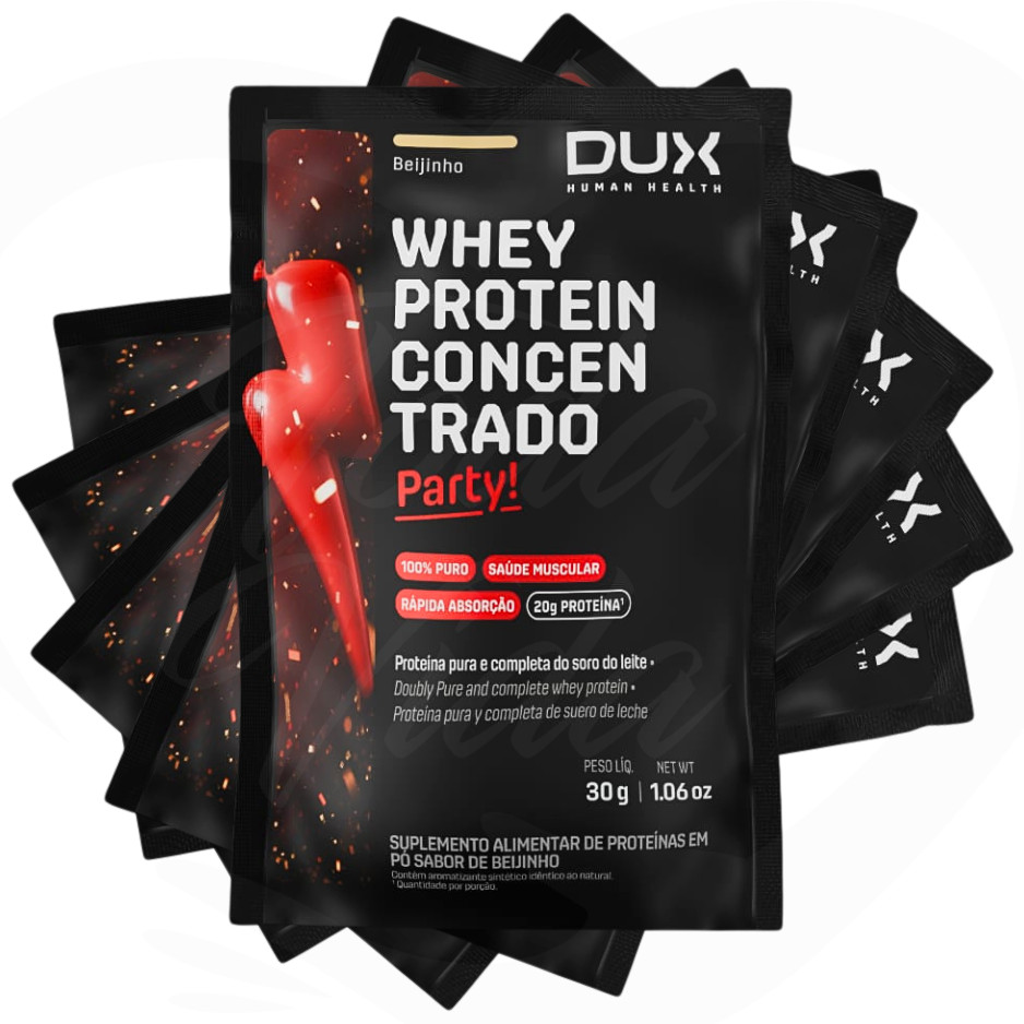 SACHÊ DUX 28G BEIJINHO - KIT 5 UNID WHEY PROTEIN CONCENTRADO PARTY