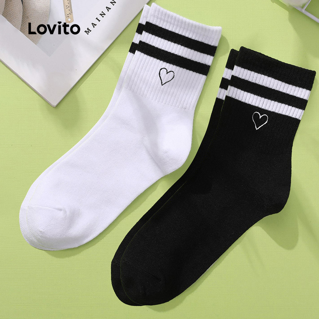 Lovito Meias Skinfriendly Respiráveis Elástico 4 Vias Kit de 2 Pares de Meias Femininas combinadas LCS25A110 em Oferta na Shopee