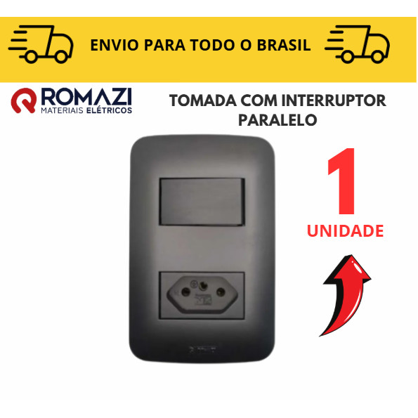 Tomada Com Interruptor Paralelo linha canoa black romazi / 10A / 20A / Paralelo / Tomada Preta